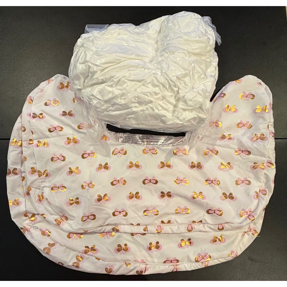 Little Grape Land Nursing Pillow Pink Gold Butterfly Print Breastfeeding Support